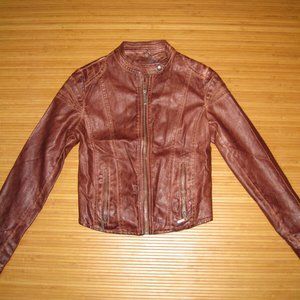 Beulah Faux Leather Moto Jacket Brown Snake Print Size Small S Zipper Pockets